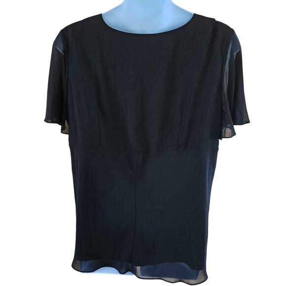 Talbots Womens Black Ruffle-Front Blouse  whimsygoth coquette elegant holiday - Picture 2 of 6